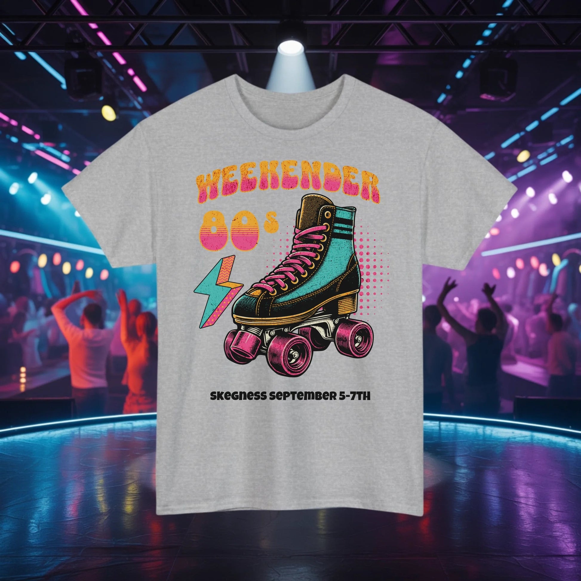 80s WEEKENDER Roller Disco - Adult Weekender Front and Back Personalised Unisex Heavy T-Shirt 80s - Adult Weekender