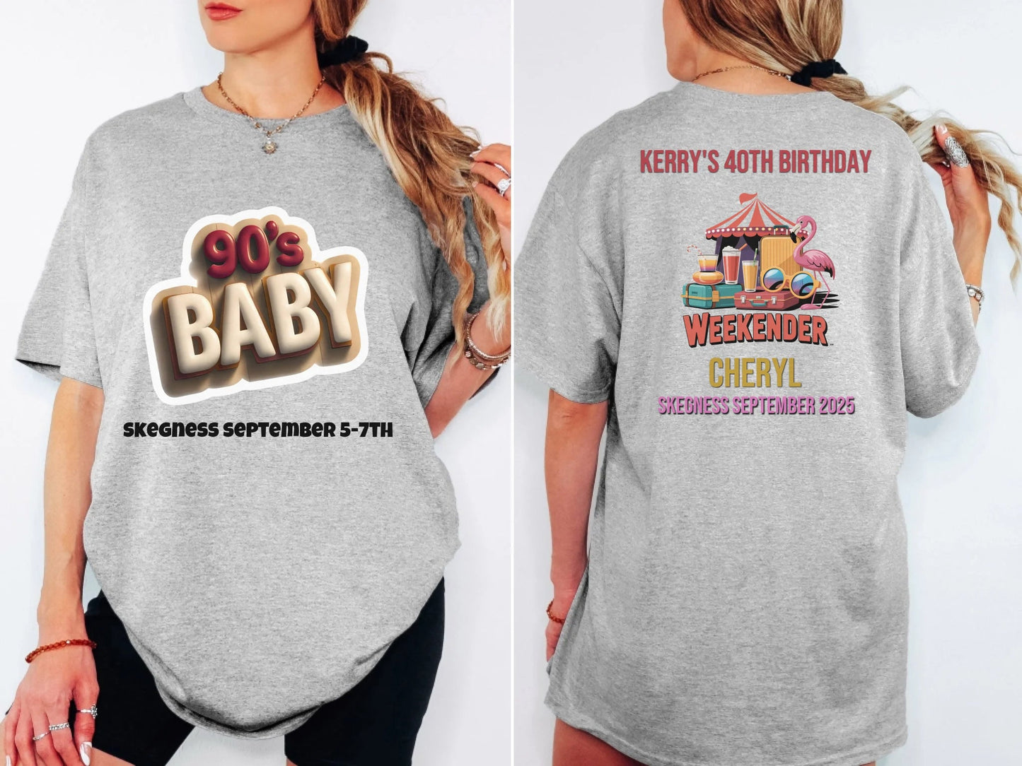 90s Baby 2 - Adult Weekender Front and Back Personalised Unisex Heavy T-Shirt or Hoodie - 90s - Adult Weekender