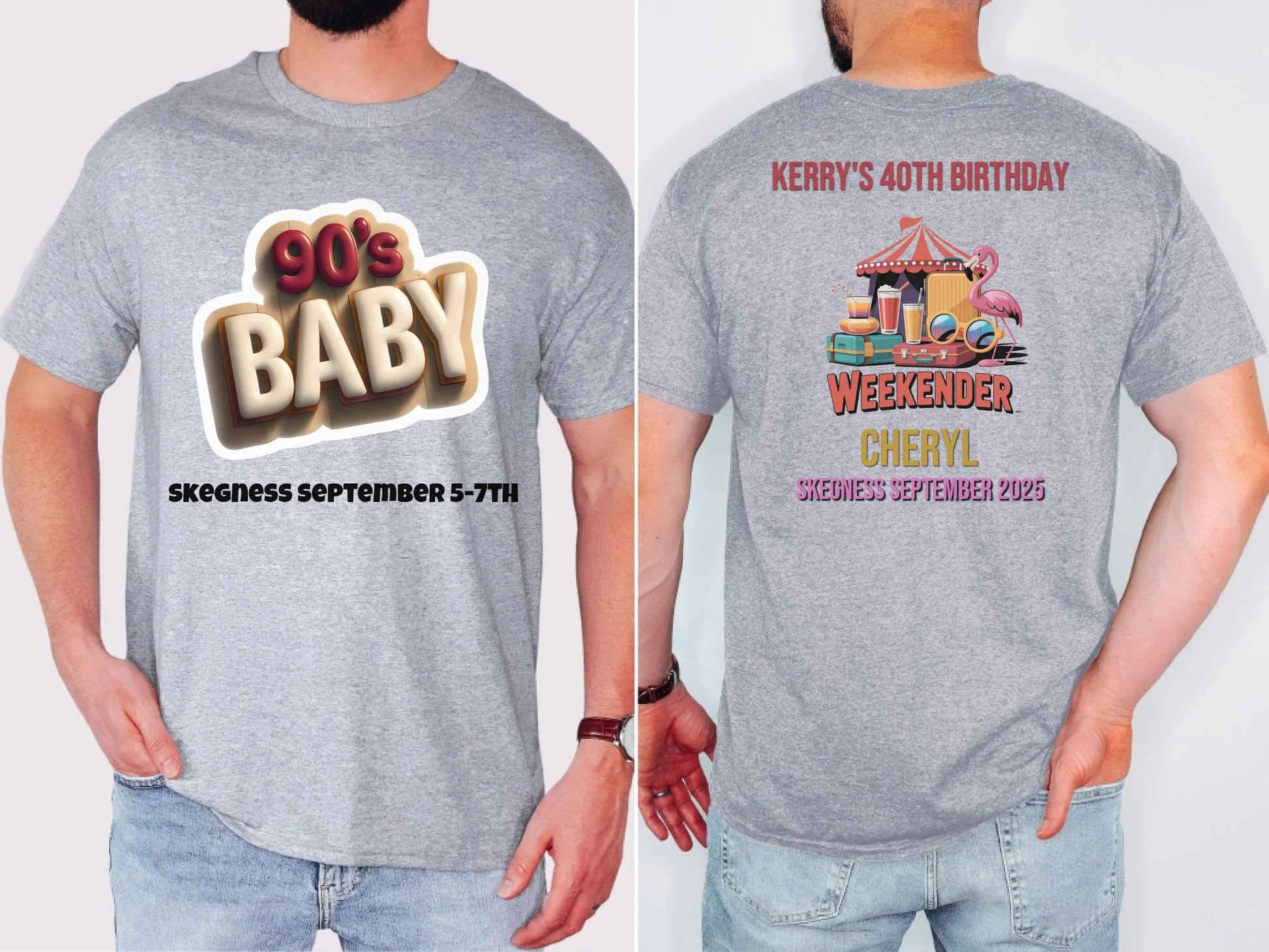90s Baby 2 - Adult Weekender Front and Back Personalised Unisex Heavy T-Shirt or Hoodie - 90s - Adult Weekender