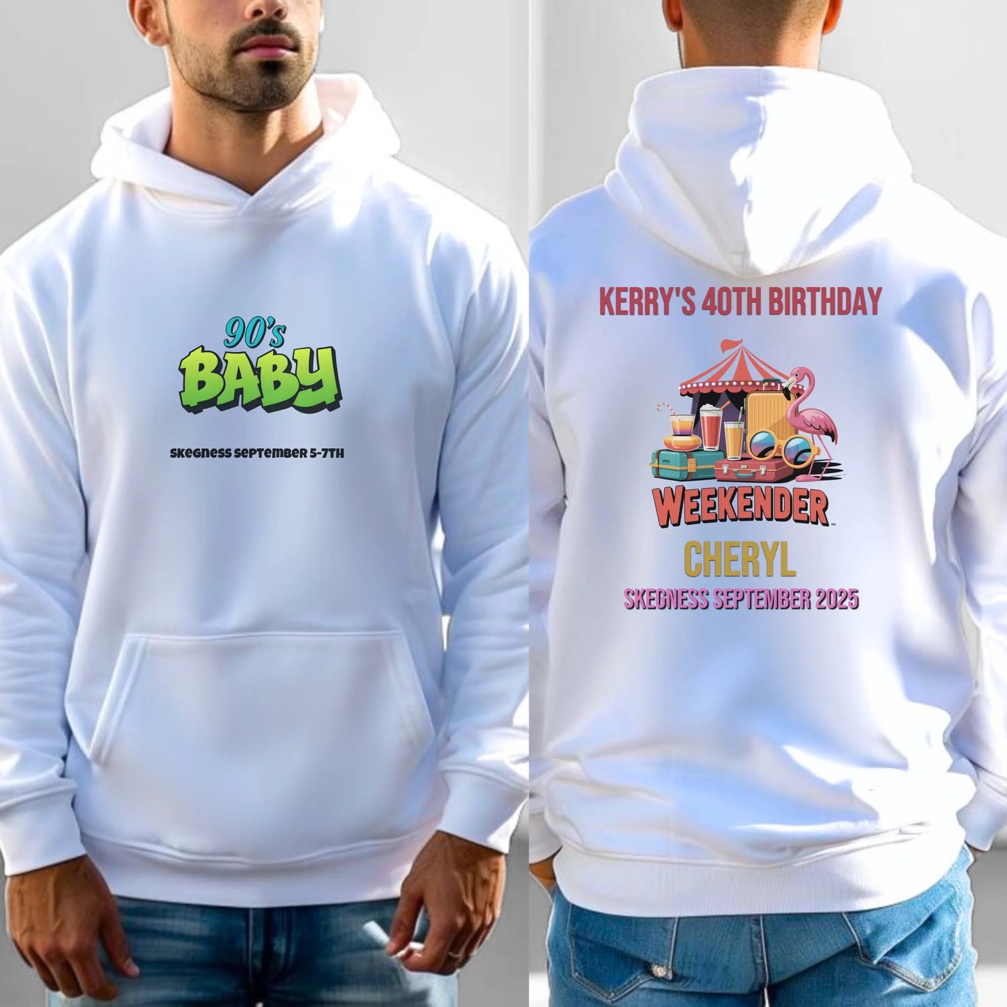 90s Baby 3 - Adult Weekender Front and Back Personalised Unisex Heavy T-Shirt Sweatshirt Hoodie - 90s - Adult Weekender