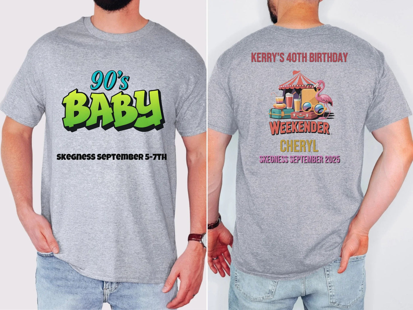 90s Baby 3 - Adult Weekender Front and Back Personalised Unisex Heavy T-Shirt Sweatshirt Hoodie - 90s - Adult Weekender
