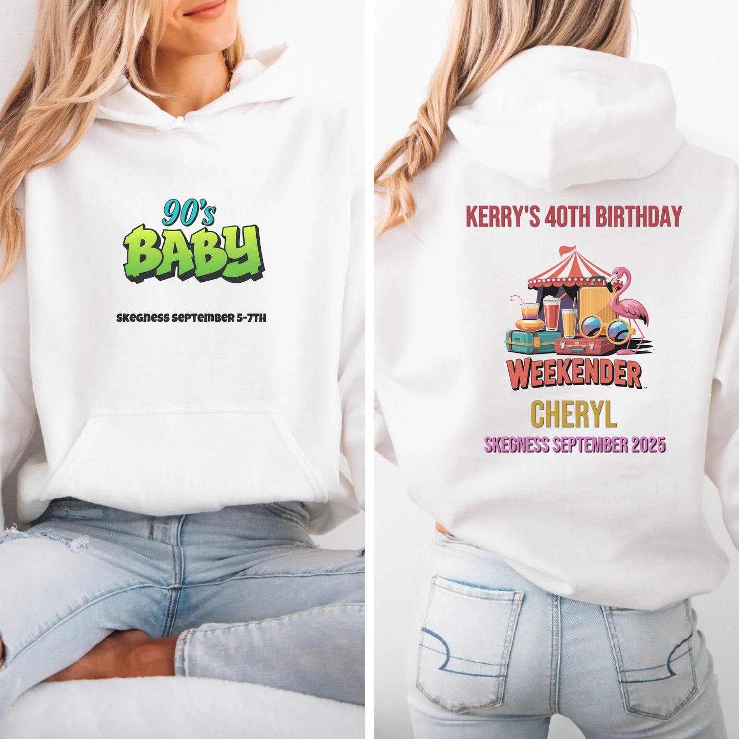 90s Baby 3 - Adult Weekender Front and Back Personalised Unisex Heavy T-Shirt Sweatshirt Hoodie - 90s - Adult Weekender