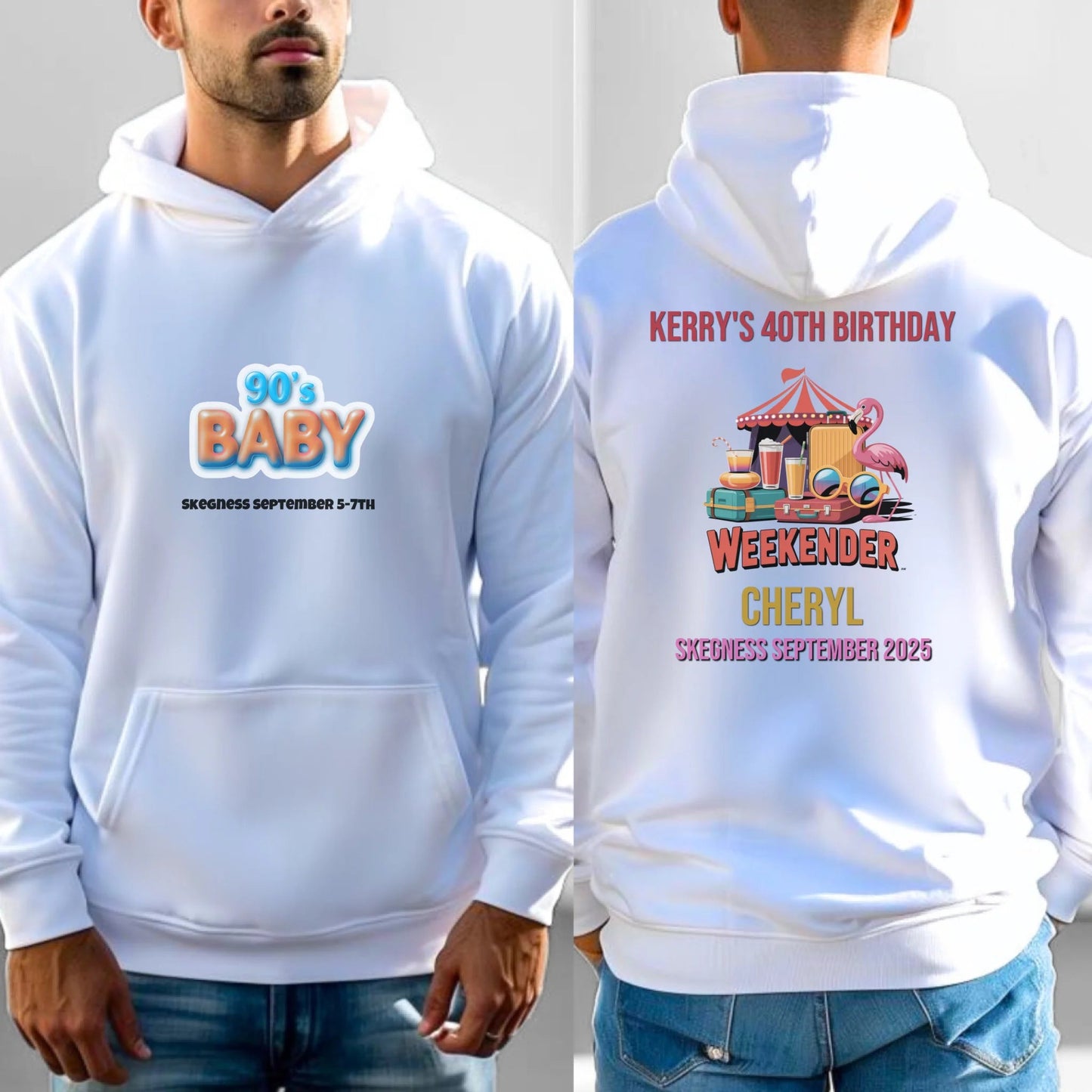 90s Baby - Adult Weekender Front and Back Personalised Unisex Heavy T-Shirt or Hoodie - 90s - Adult Weekender