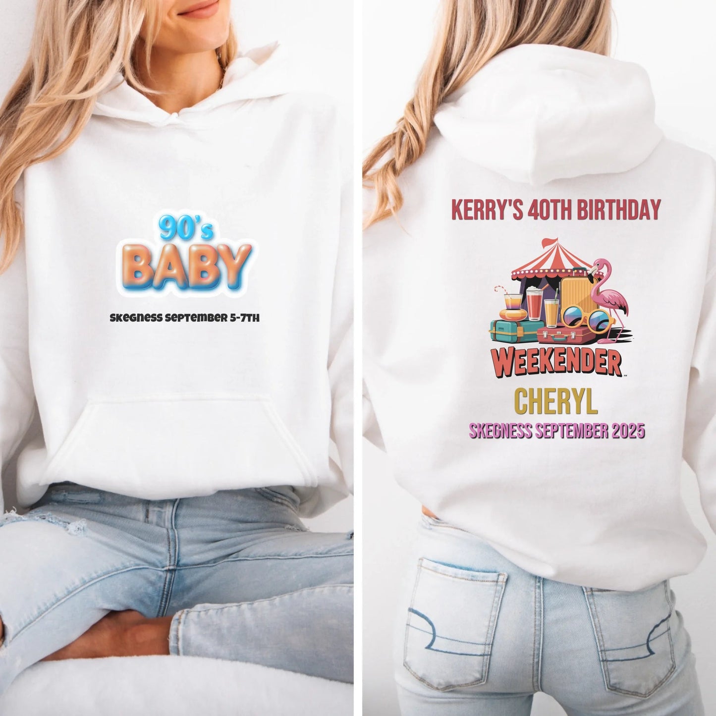 90s Baby - Adult Weekender Front and Back Personalised Unisex Heavy T-Shirt or Hoodie - 90s - Adult Weekender