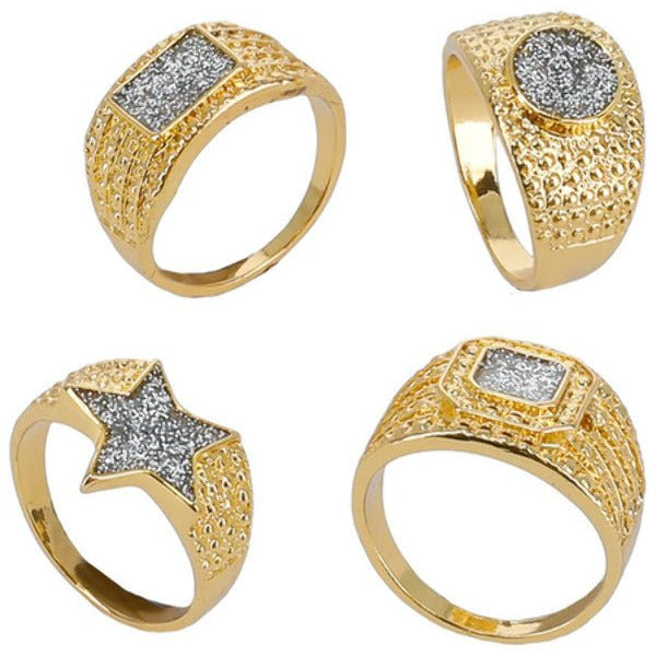 90s Gold & Diamond Bling Rings, 4Pk - Adult Weekender