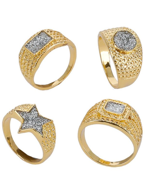 90s Gold &amp; Diamond Bling Rings, 4Pk - Adult Weekender