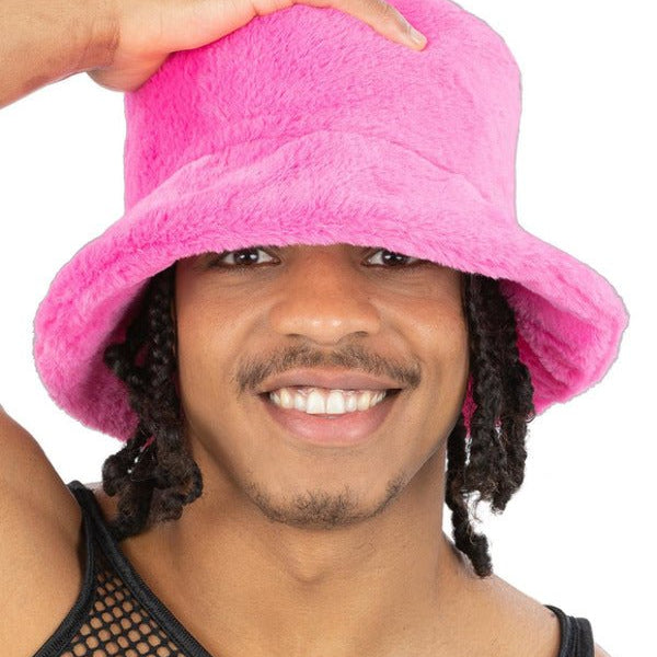 90s Pink Fur Bucket Hat - Adult Weekender