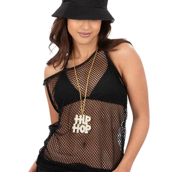 90s Unisex String Vest, Black - Adult Weekender