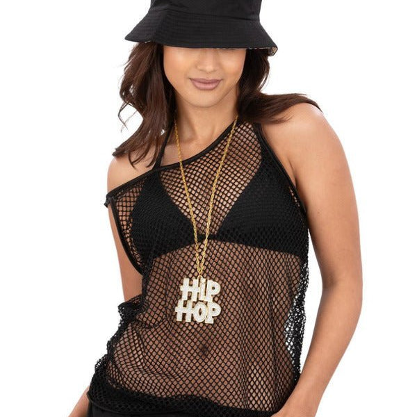 90s Unisex String Vest, Black - Adult Weekender