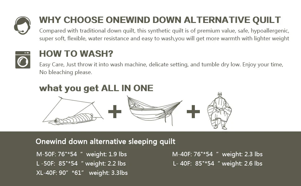 Onewind Hammock Topquilt Poncho  (2 °C - 10 °C) - Large