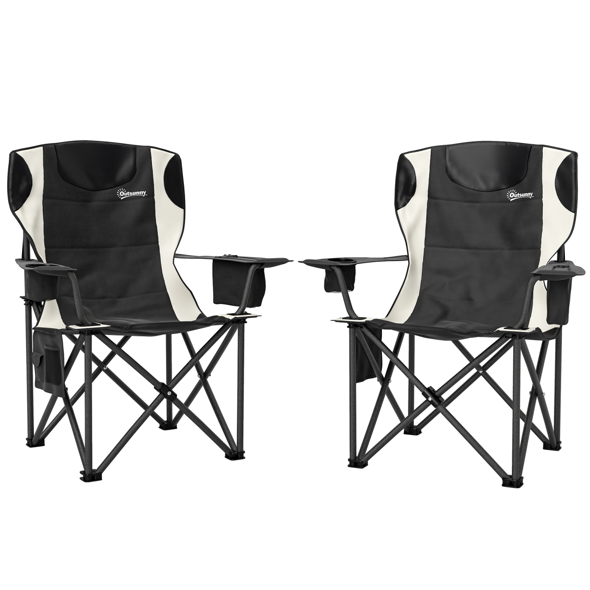 Outsunny Set of 2 Padded Folding Picnic Chairs with Cooler Bag