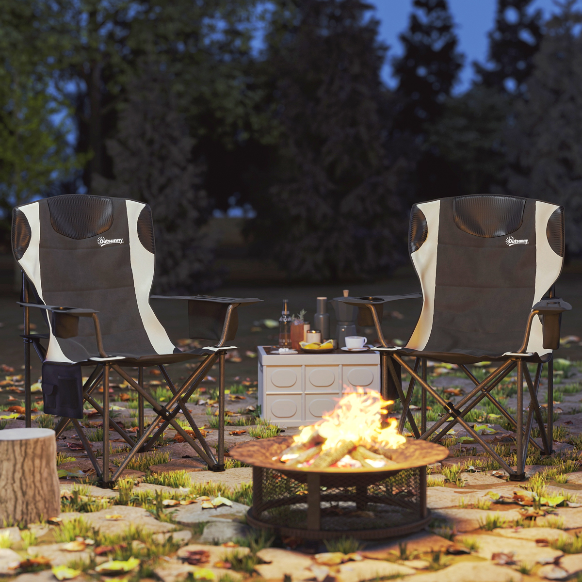 Outsunny Set of 2 Padded Folding Picnic Chairs with Cooler Bag