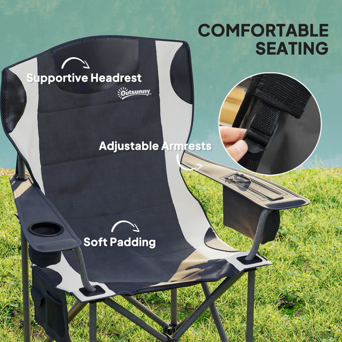 Outsunny Set of 2 Padded Folding Picnic Chairs with Cooler Bag
