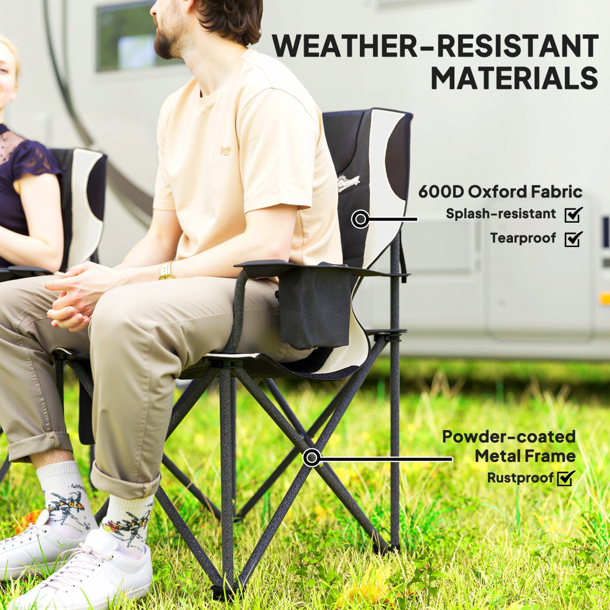 Outsunny Set of 2 Padded Folding Picnic Chairs with Cooler Bag