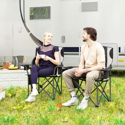 Outsunny Set of 2 Padded Folding Picnic Chairs with Cooler Bag