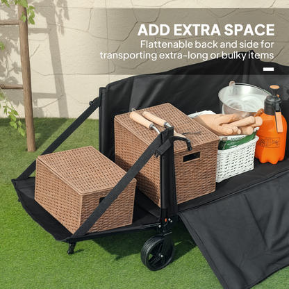 Outsunny Folding Trolley on Wheels, Garden Cart with Openable Sides