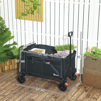 Outsunny Folding Trolley on Wheels, Garden Cart with Openable Sides