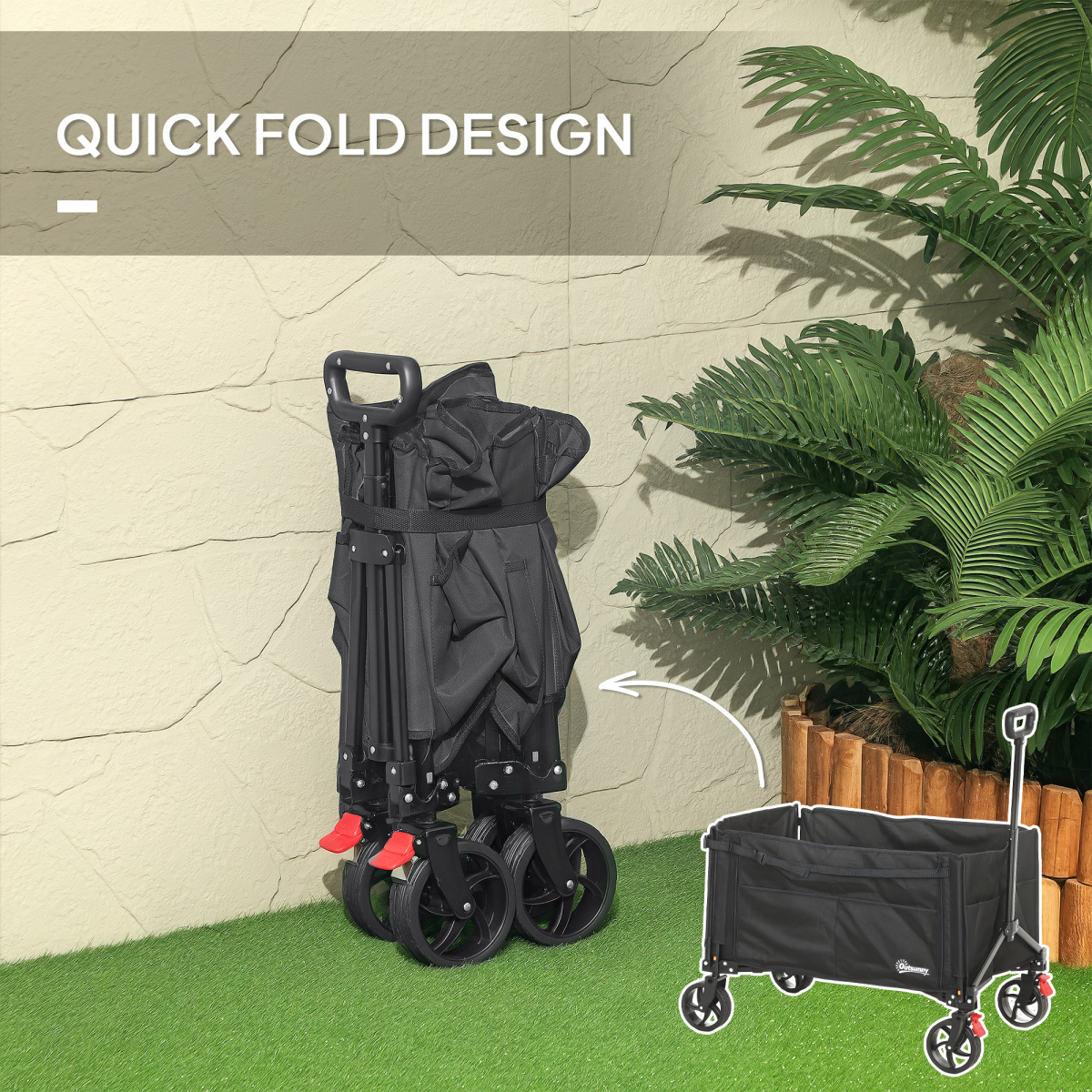 Outsunny Folding Trolley on Wheels, Garden Cart with Openable Sides