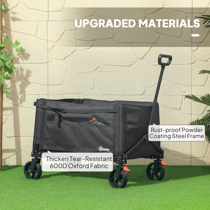 Outsunny Folding Trolley on Wheels, Garden Cart with Openable Sides
