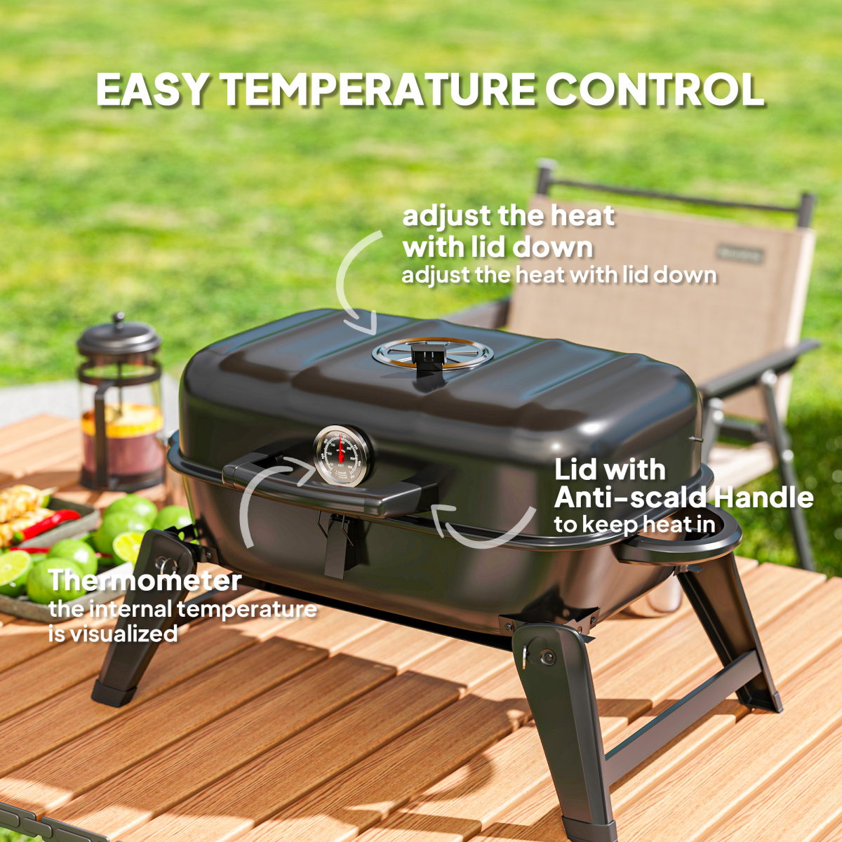 Outsunny Folding Charcoal Barbecue Grill, Portable BBQ for Camping