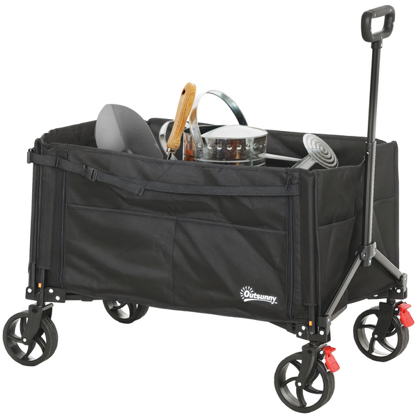 Outsunny Folding Trolley on Wheels, Garden Cart with Openable Sides