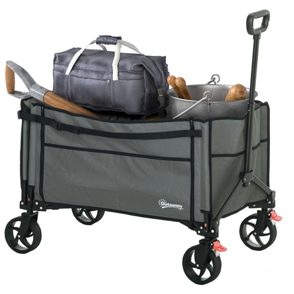 Outsunny Folding Trolley on Wheels, Garden Cart with Openable Sides
