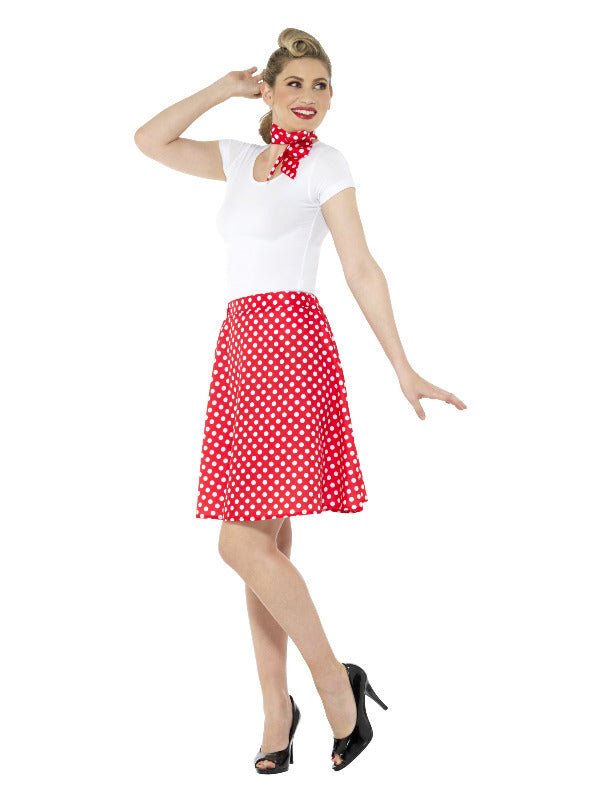 Adults 50s Polka Dot Skirt, Red - Adult Weekender