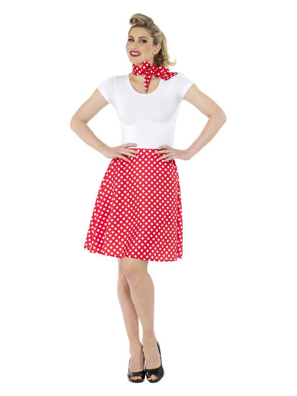 Adults 50s Polka Dot Skirt, Red - Adult Weekender