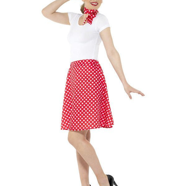 Adults 50s Polka Dot Skirt, Red - Adult Weekender