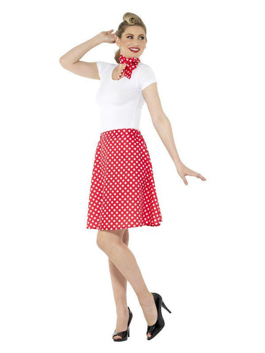 Adults 50s Polka Dot Skirt, Red - Adult Weekender