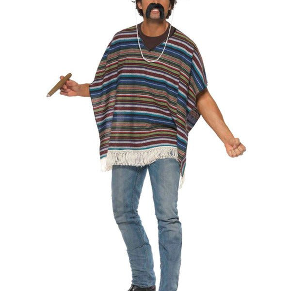 Authentic Looking Poncho, Blue - Adult Weekender