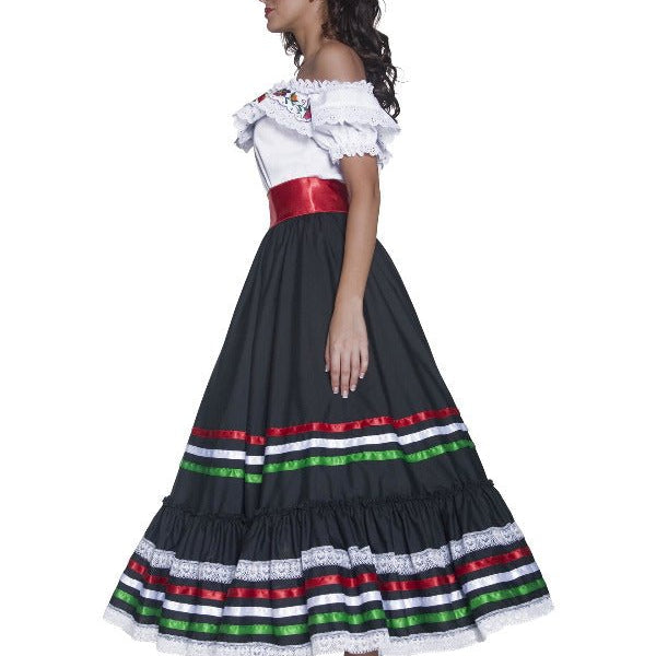 Authentic Western Sexy Senorita Costume, Black & W - Adult Weekender