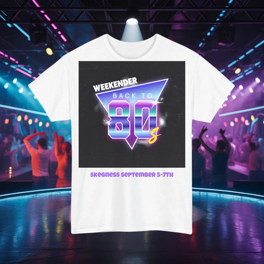 Back to 80s Weekender - Adult Weekender Front and Back Personalised Unisex Heavy T-Shirt 80s - Adult Weekender