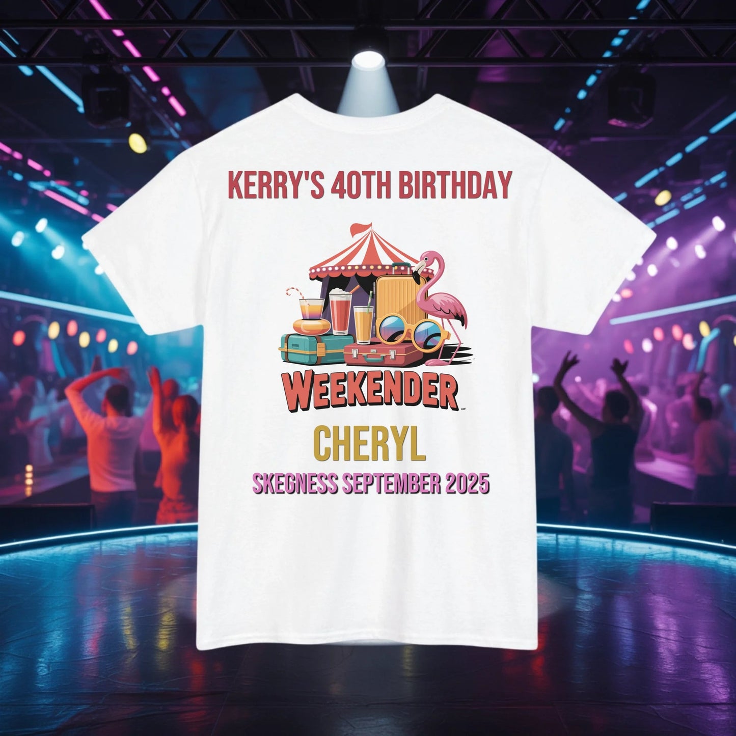 Back to 80s Weekender - Adult Weekender Front and Back Personalised Unisex Heavy T-Shirt 80s - Adult Weekender
