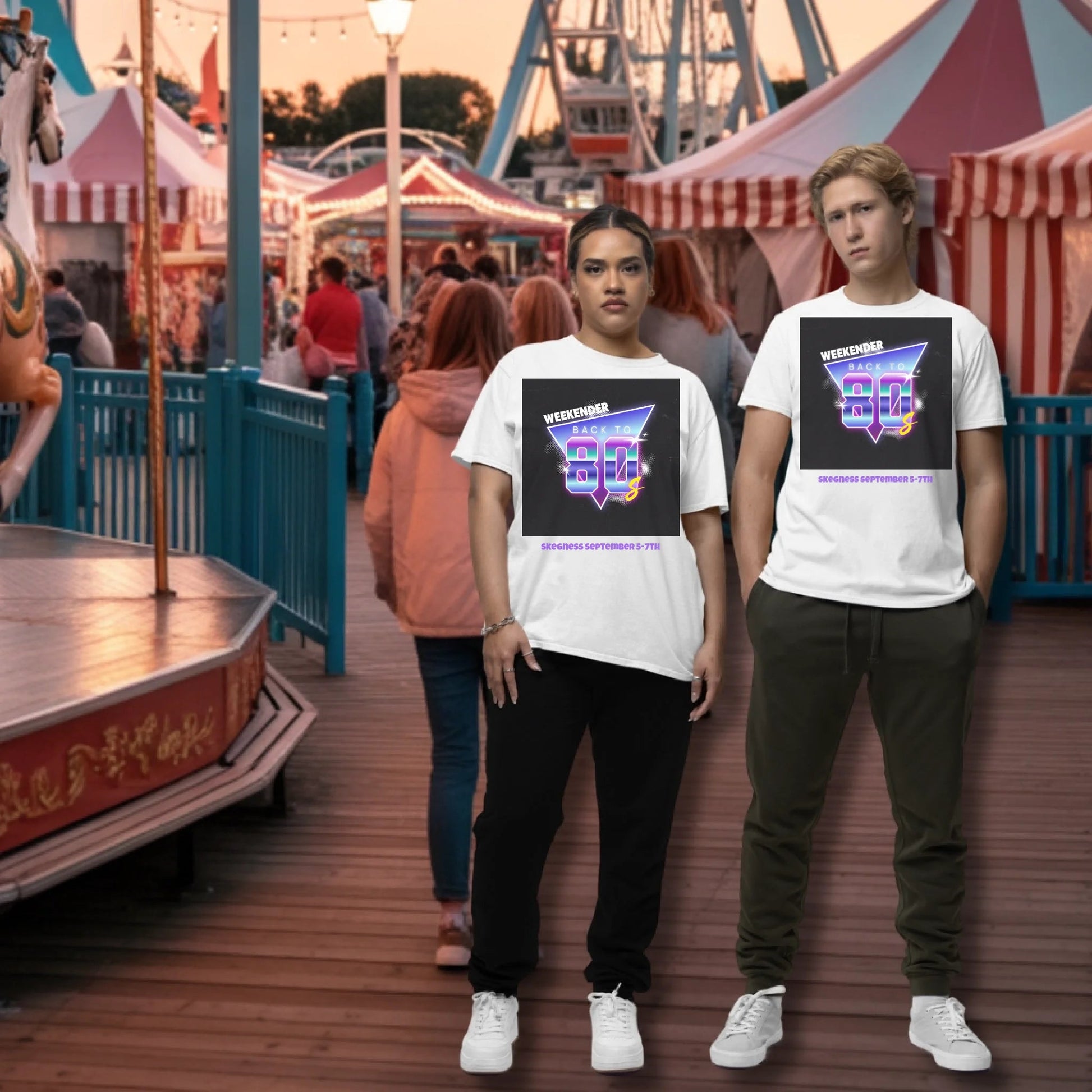 Back to 80s Weekender - Adult Weekender Front and Back Personalised Unisex Heavy T-Shirt 80s - Adult Weekender
