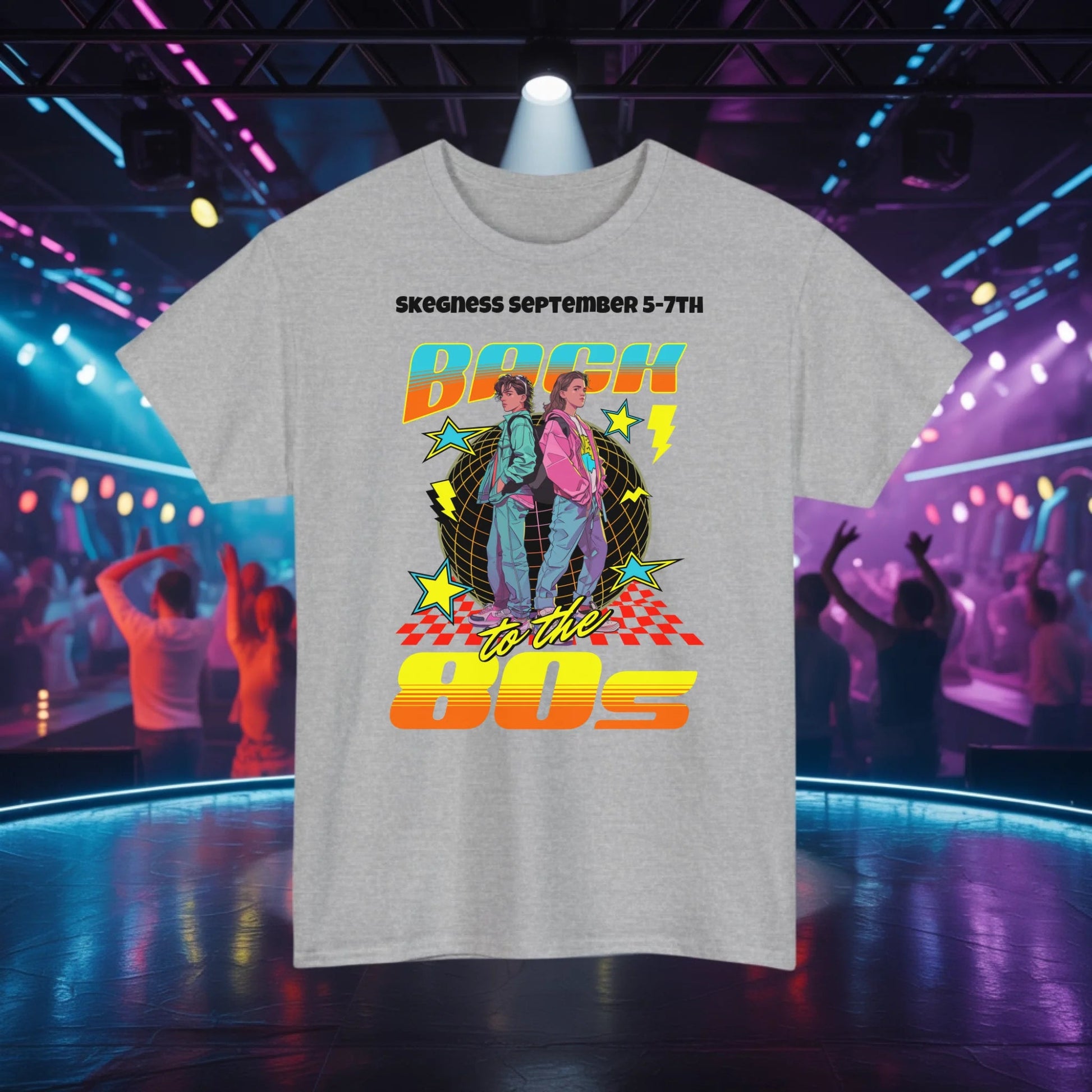 Back to the 80s - Adult Weekender Front and Back Personalised Unisex Heavy T-Shirt 80s - Adult Weekender