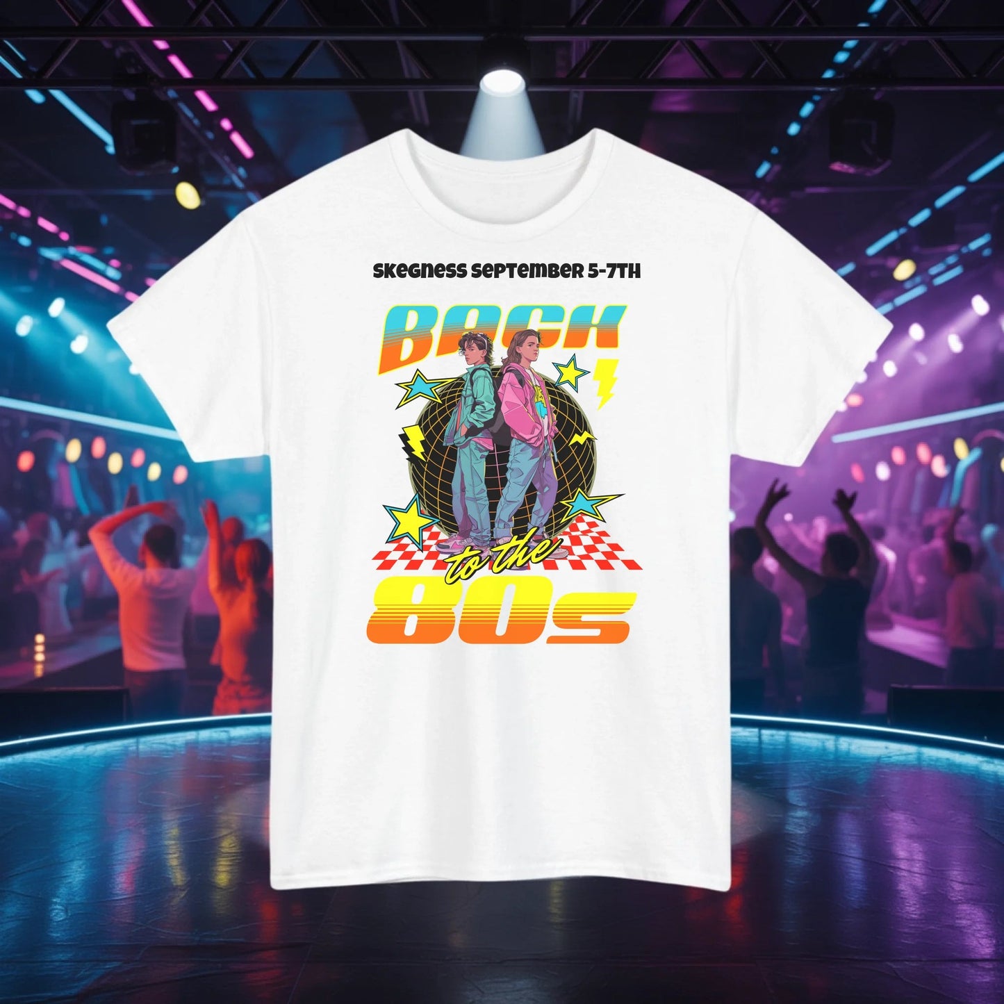 Back to the 80s - Adult Weekender Front and Back Personalised Unisex Heavy T-Shirt 80s - Adult Weekender