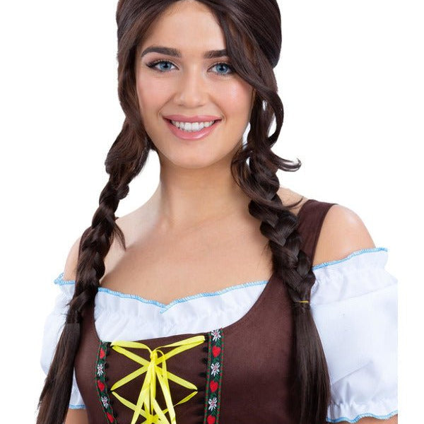 Bavarian Maid Braided Wig, Brown - Adult Weekender