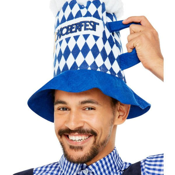 Beer Festival Beer Hat, Blue & White Chequered - Adult Weekender