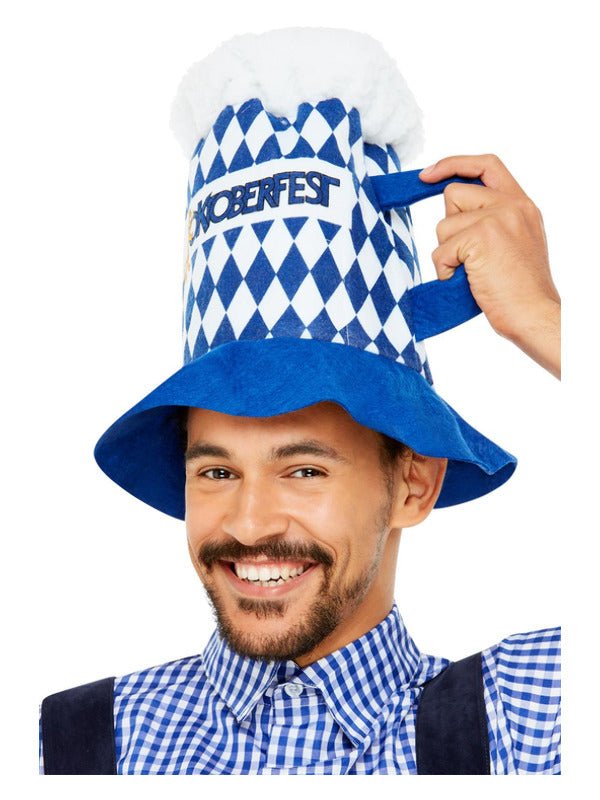 Beer Festival Beer Hat, Blue &amp; White Chequered - Adult Weekender