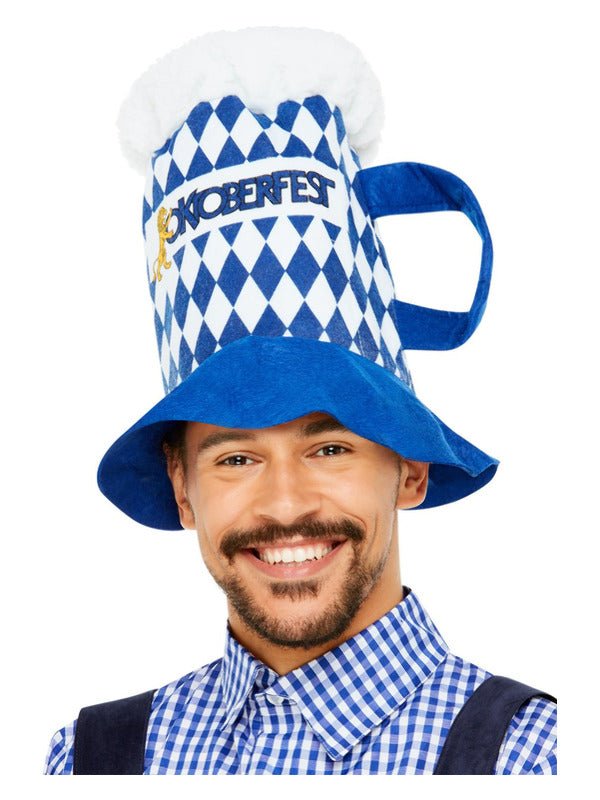 Beer Festival Beer Hat, Blue &amp; White Chequered - Adult Weekender