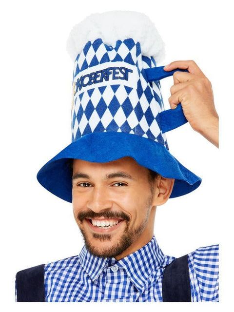 Beer Festival Beer Hat, Blue & White Chequered - Adult Weekender