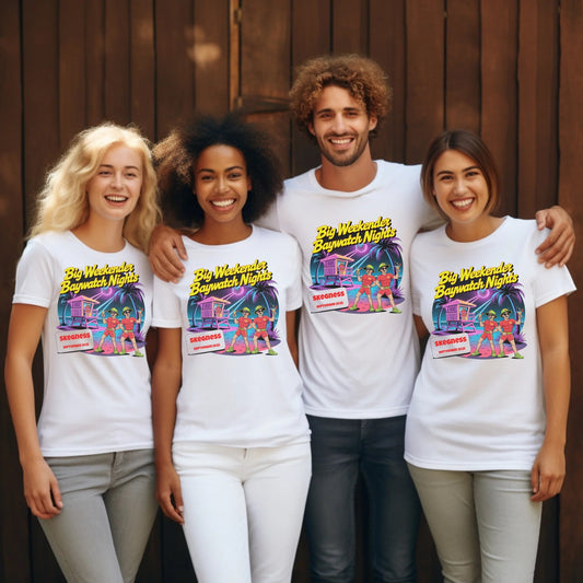 Big Weekender Baywatch Nights - Adult Weekender Front and Back Personalised Unisex Heavy T-Shirt - 90s - Adult Weekender