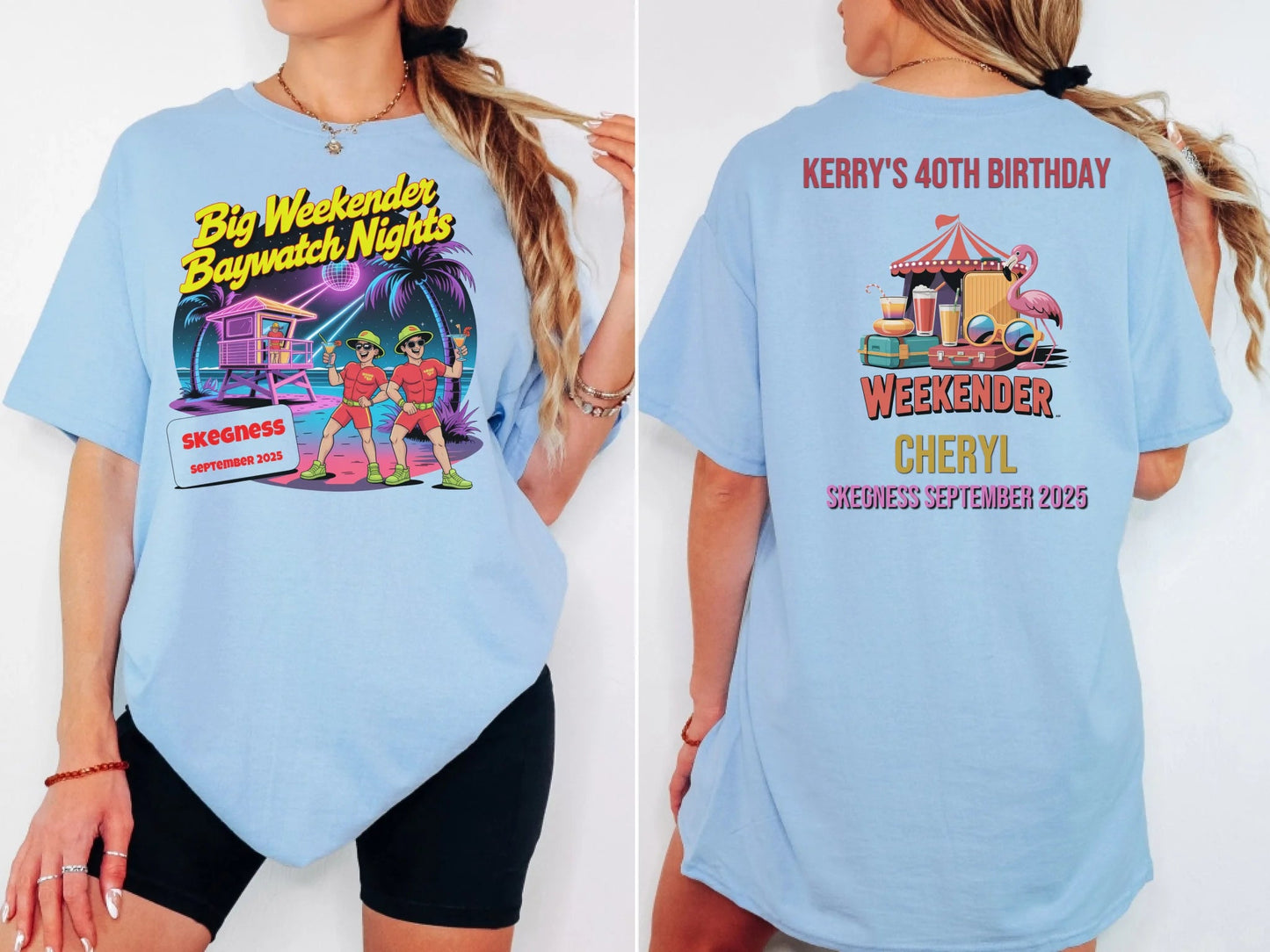 Big Weekender Baywatch Nights - Adult Weekender Front and Back Personalised Unisex Heavy T-Shirt - 90s - Adult Weekender
