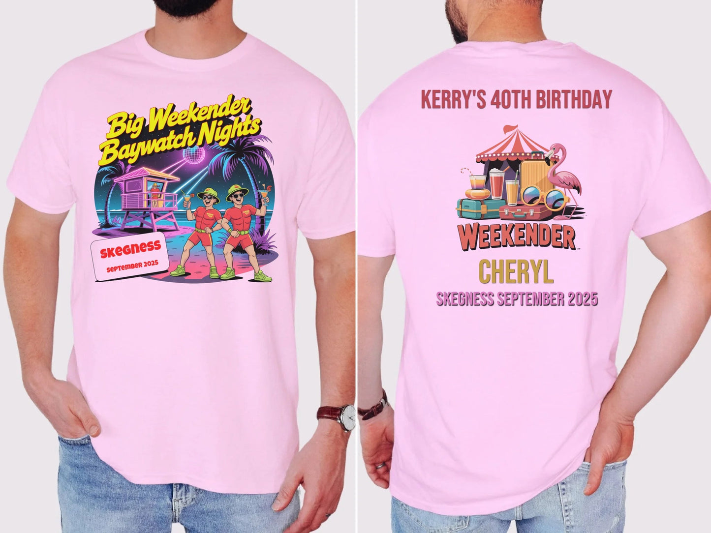 Big Weekender Baywatch Nights - Adult Weekender Front and Back Personalised Unisex Heavy T-Shirt - 90s - Adult Weekender