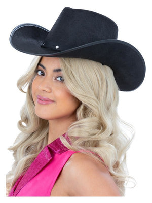Black Cowboy Hat, Felt, with Cord - Adult Weekender