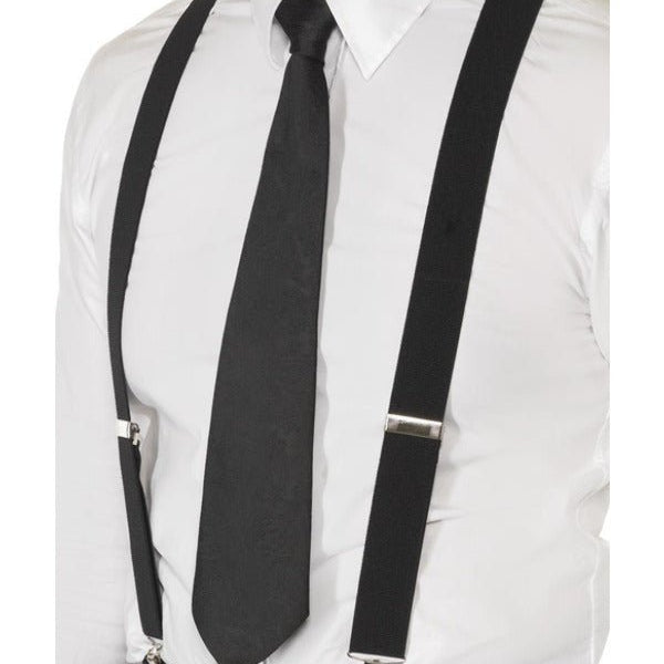 Black Elasticated Braces, Black - Adult Weekender