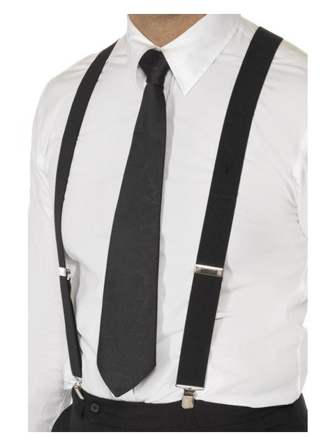 Black Elasticated Braces, Black - Adult Weekender