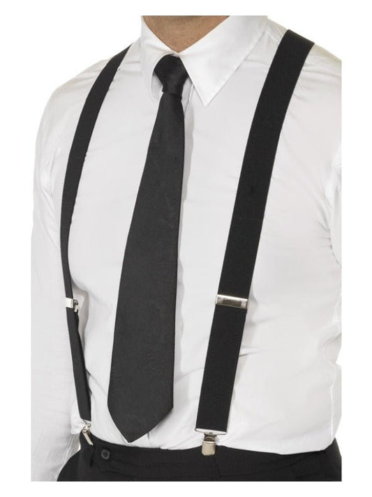 Black Elasticated Braces, Black - Adult Weekender