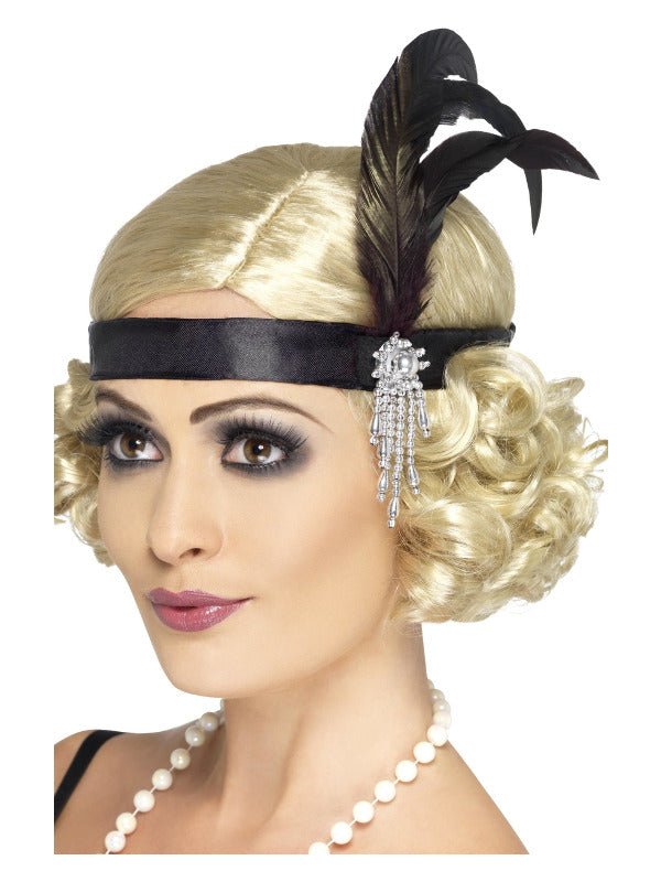 Black Satin Charleston Headband, Black - Adult Weekender